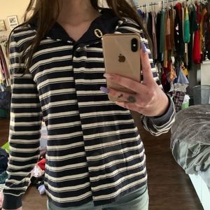 Navy striped hooded pea coat